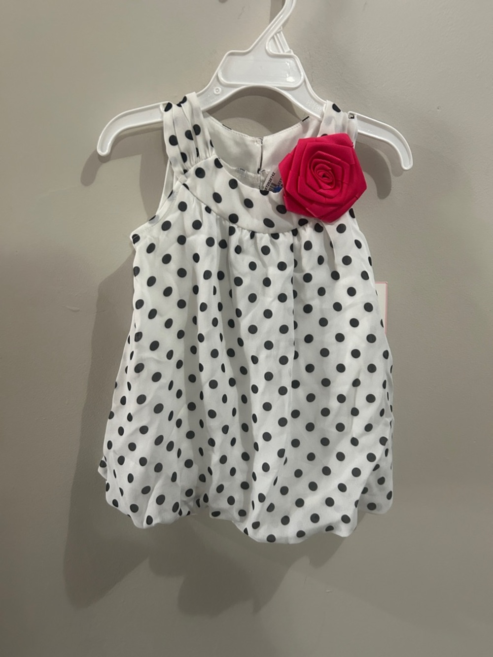 Rare Editions White Polka Dot One-Piece with Hot Pink Rose Applique